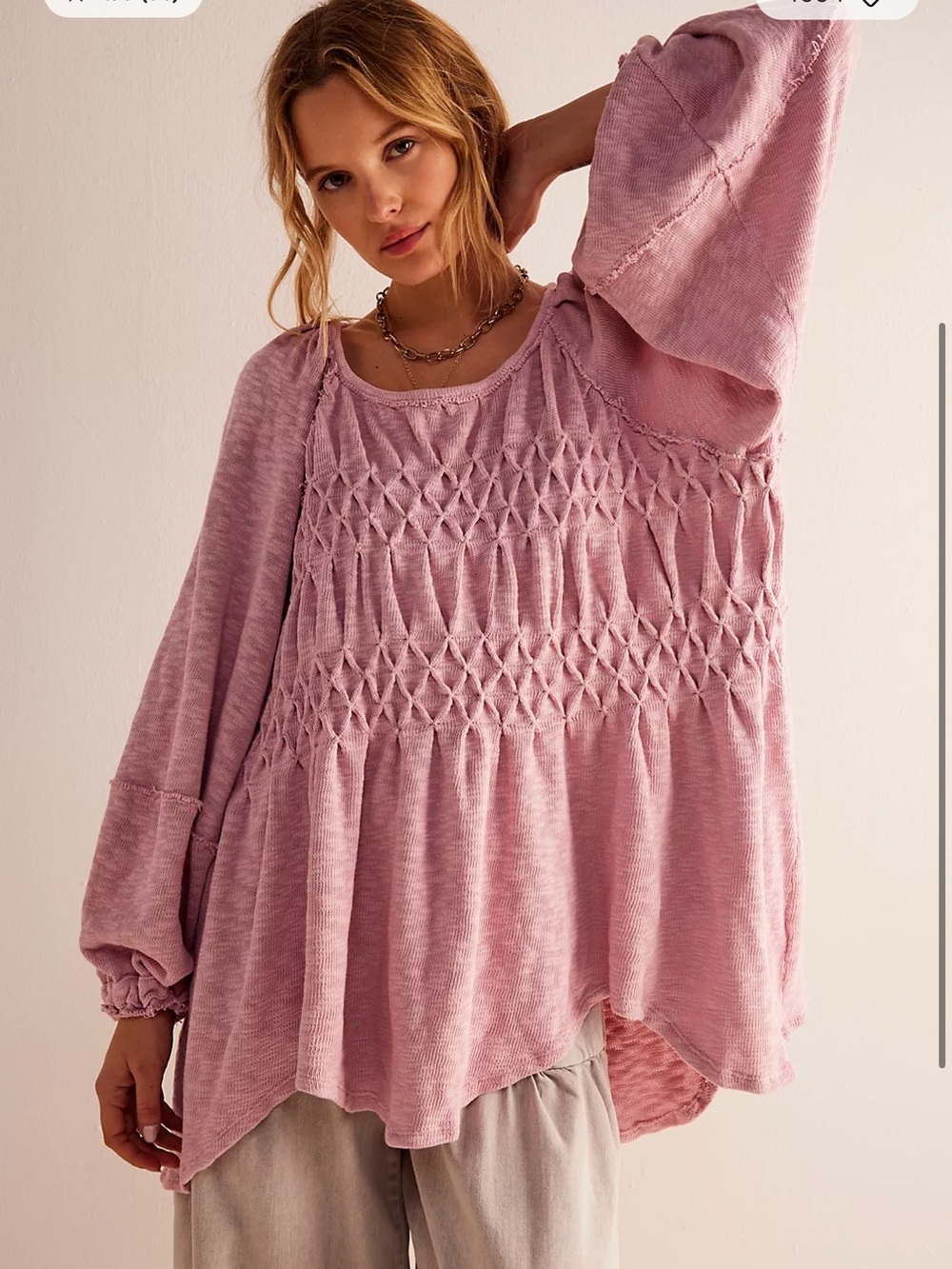 Free people blush Smocked Detail Peasant Top - Pink!! This is quality! XXS